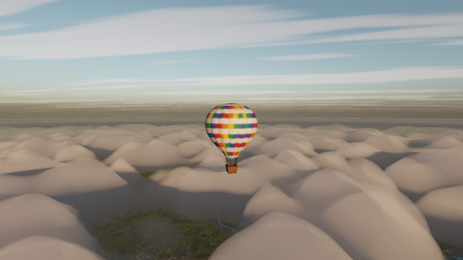 Balloon Journey Japan の画面。夕暮れの雲海