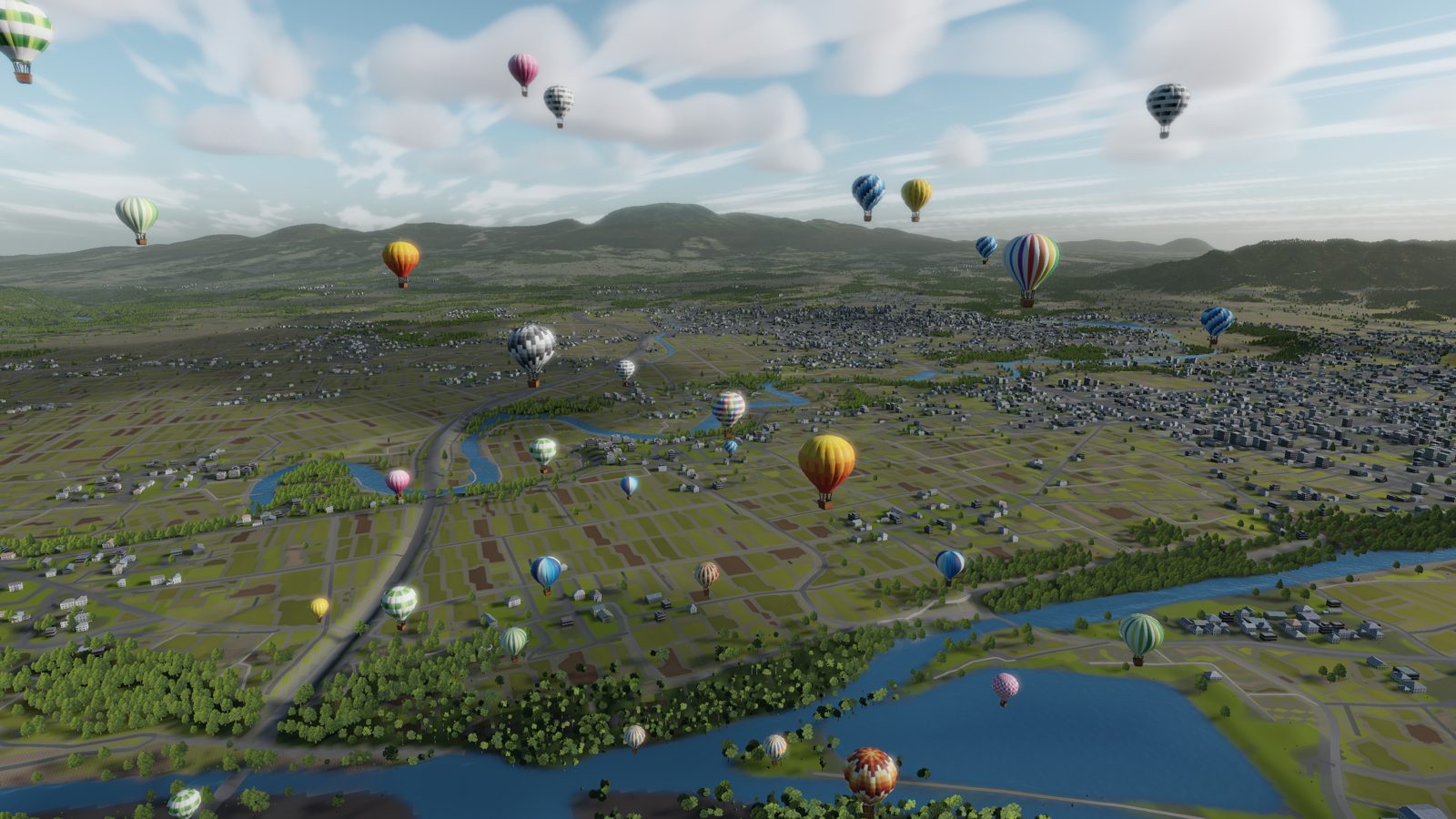 Balloon Journey Japan の画面。多数の気球をまとめて描画(開発中の画面)