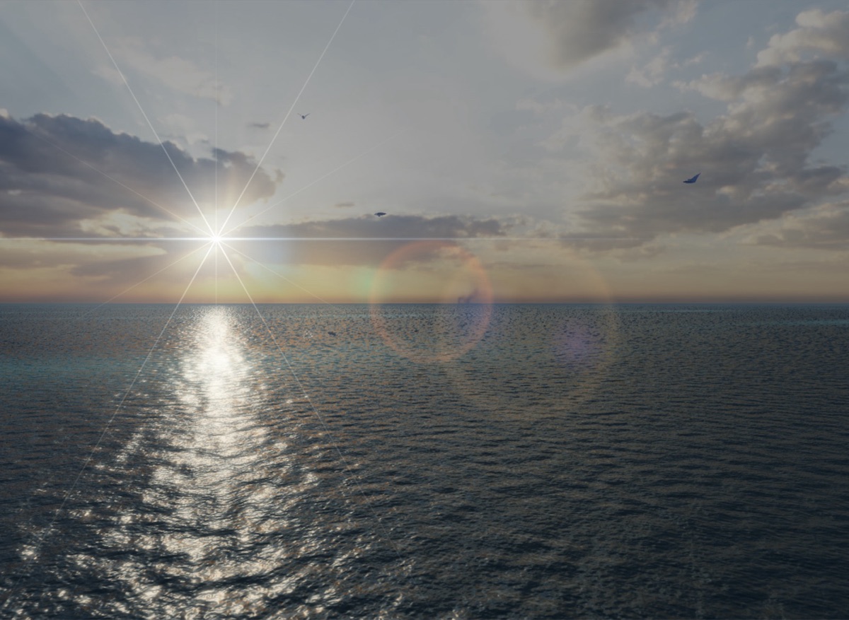 Yotei3D の画面。ブラウザ上でリアルタイムに描いた海